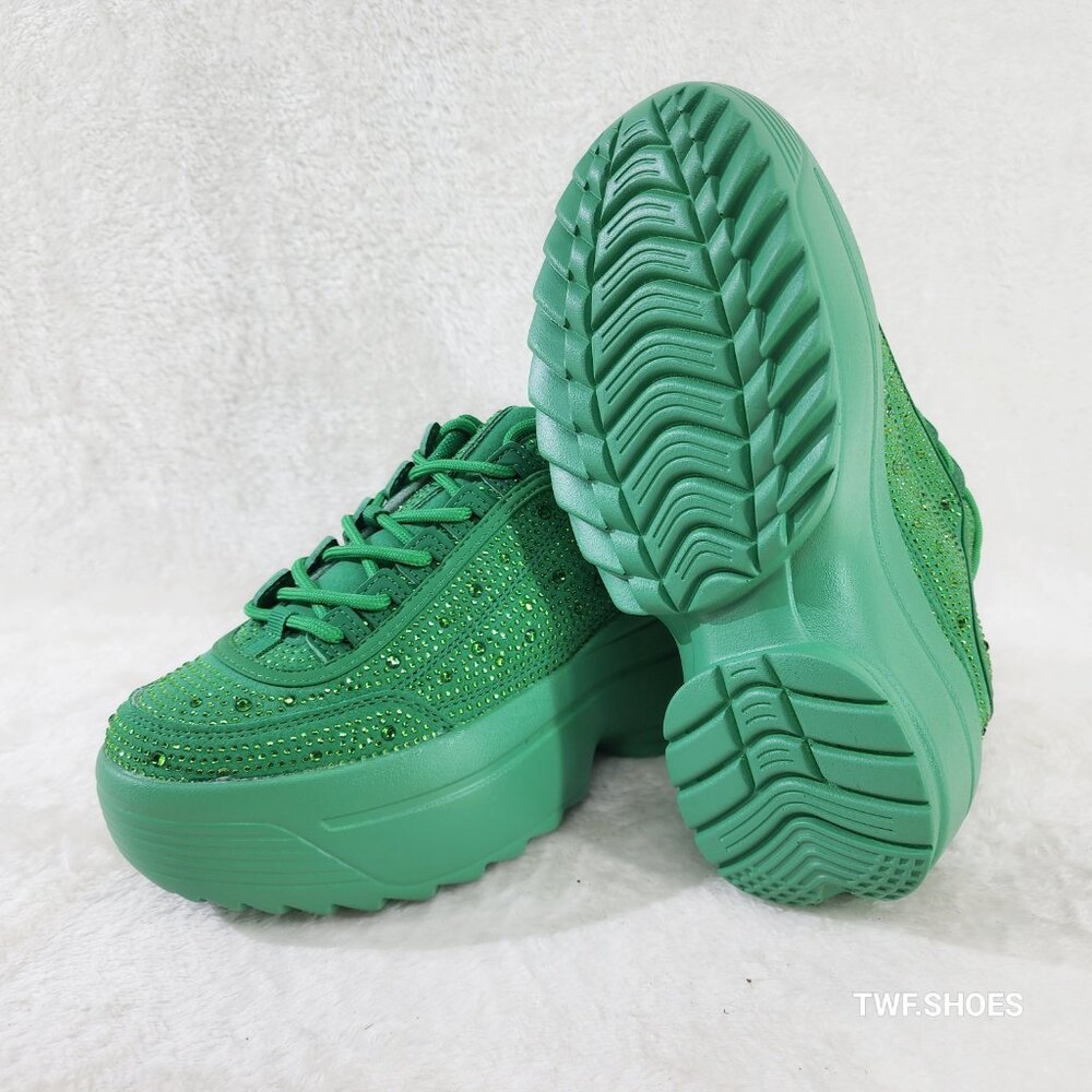 Ultra Cush Baby Dazzle Green Rhinestone Comfy Platform Sneakers - Picture 3 of 8